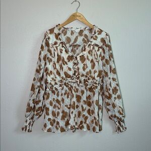 PERCH Size 3XL Swiss Dot Sheer Balloon Sleeve Babydoll Top‎ Blouse Top Whimsical